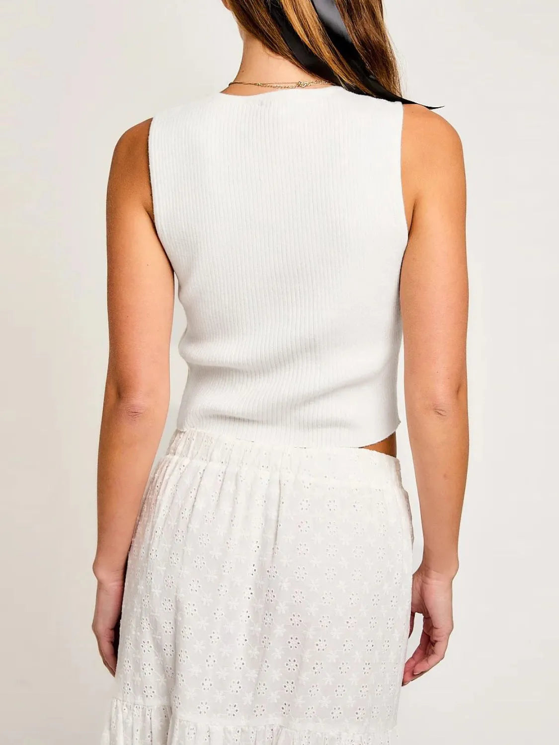 Bow Round Neck Cropped Tank OutfitFlow