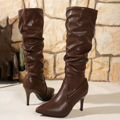 Pointed-Toe Stiletto Heel Knee-High Boots Trendsi