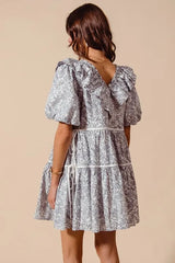 SO ME Cotton Printed Ruffle V Neckline Dress with Side Tie OutfitFlow