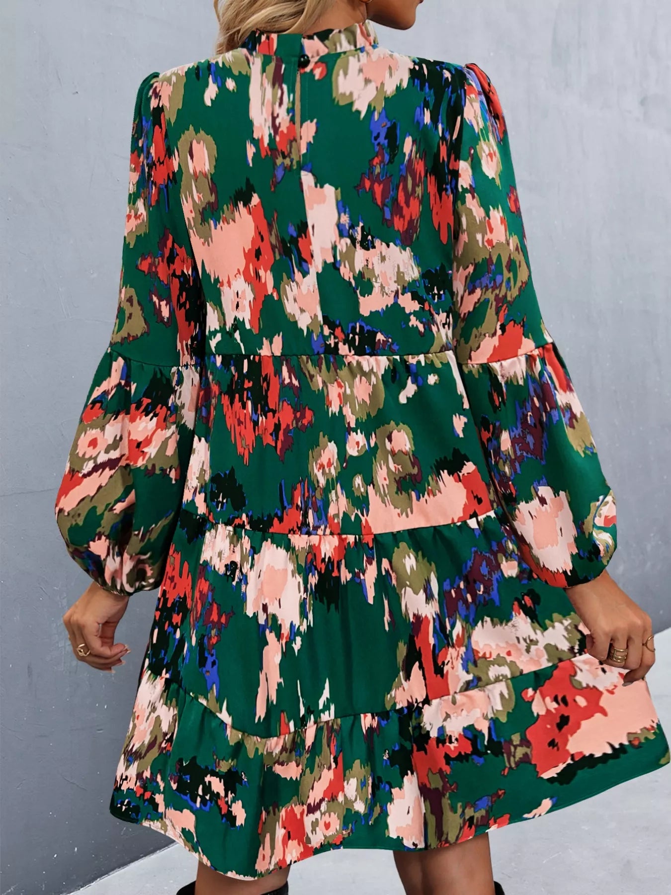 Printed Balloon Sleeve Mini Dress OutfitFlow