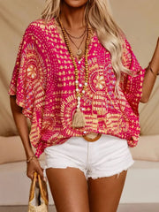 Printed V-Neck Half Sleeve Top OutfitFlow