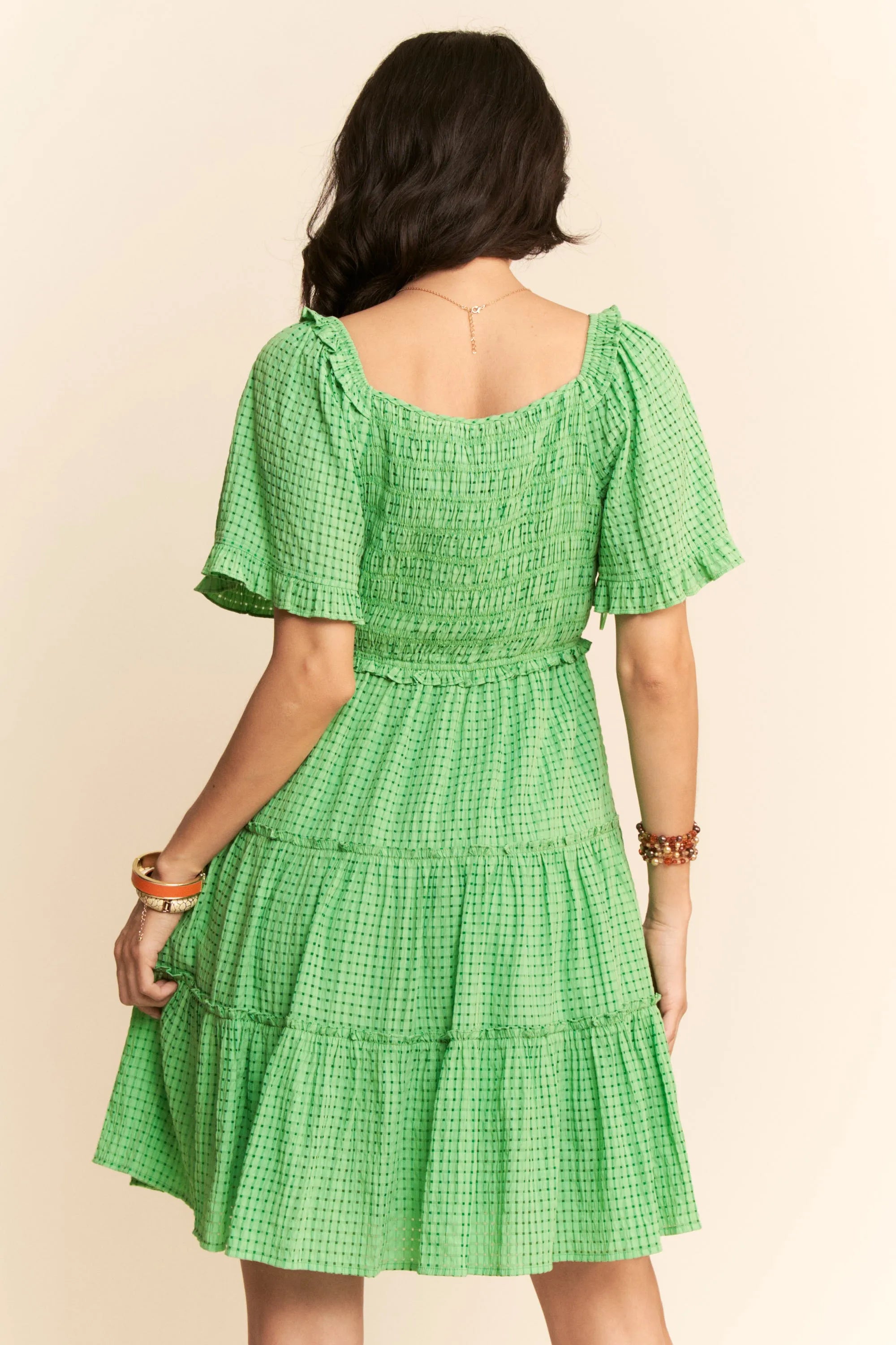 Davi & Dani Jacquard Checker Smocking Tiered Dress OutfitFlow