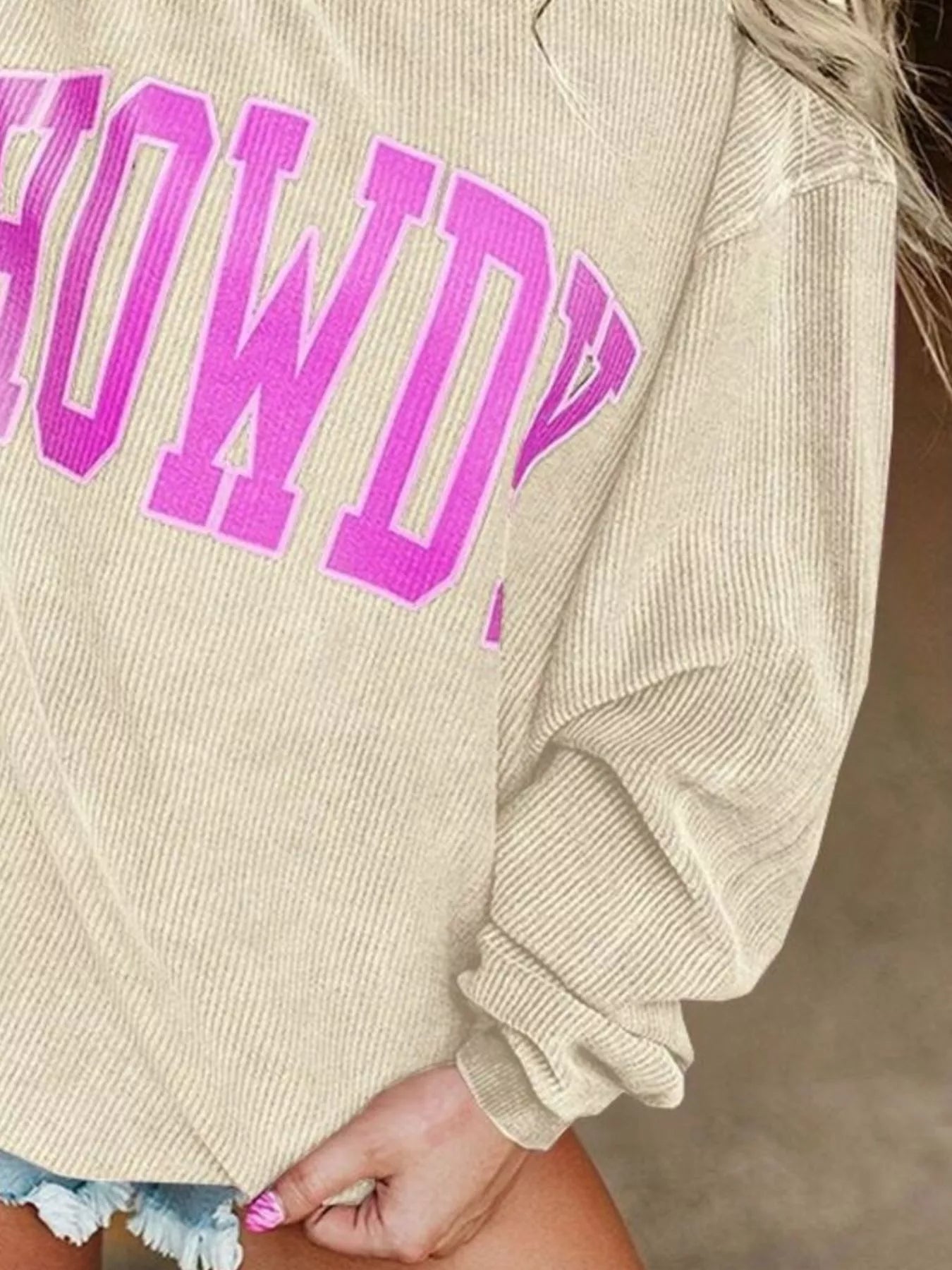 Full Size Howdy Round Neck Oversized Sweatshirt Plus Size OutfitFlow