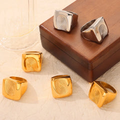 Titanium Steel Fingerprint Signet Ring OutfitFlow