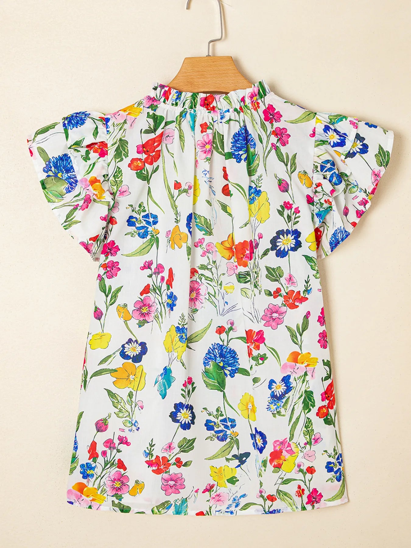 Floral Print Ruffle Layered Short Sleeve Blouse OutfitFlow