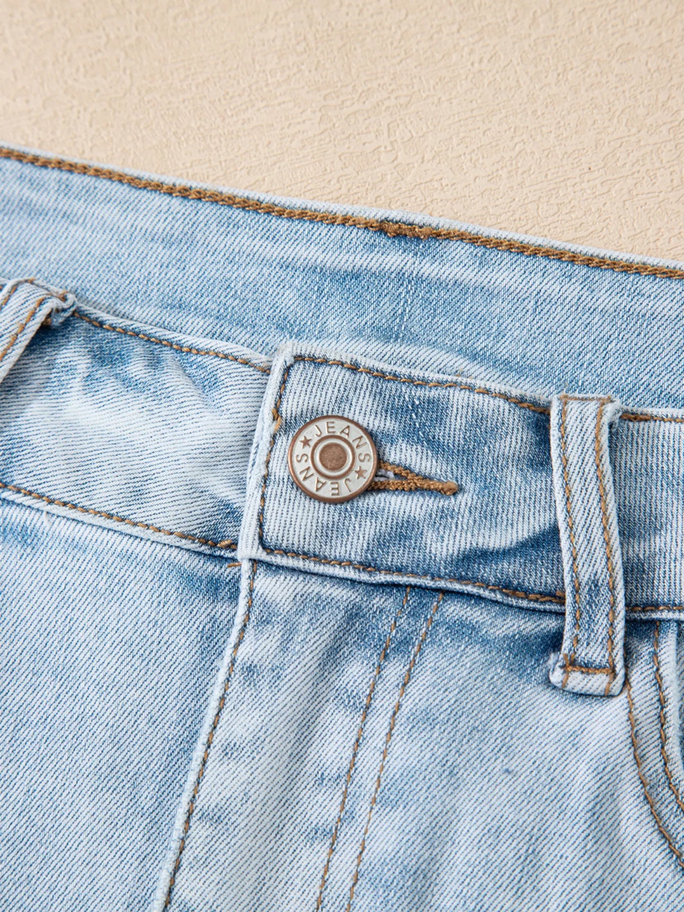 High Rise Distressed Raw Hem Denim Shorts OutfitFlow