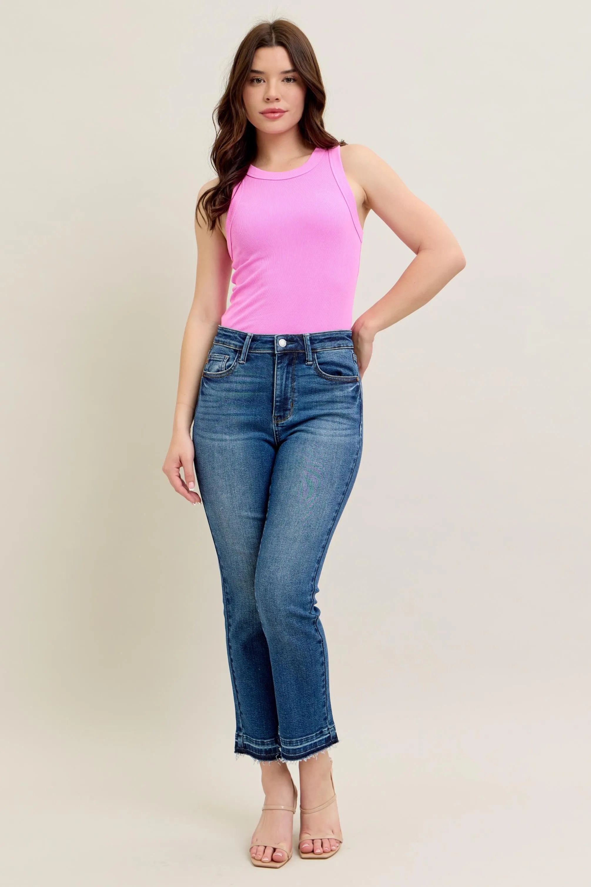 Judy Blue Full Size Hw Vintage Wash Release Hem Kick Flare Jeans Plus Size OutfitFlow