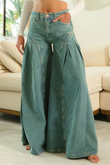 BiBi Pleated Detail Wide Jeans OutfitFlow