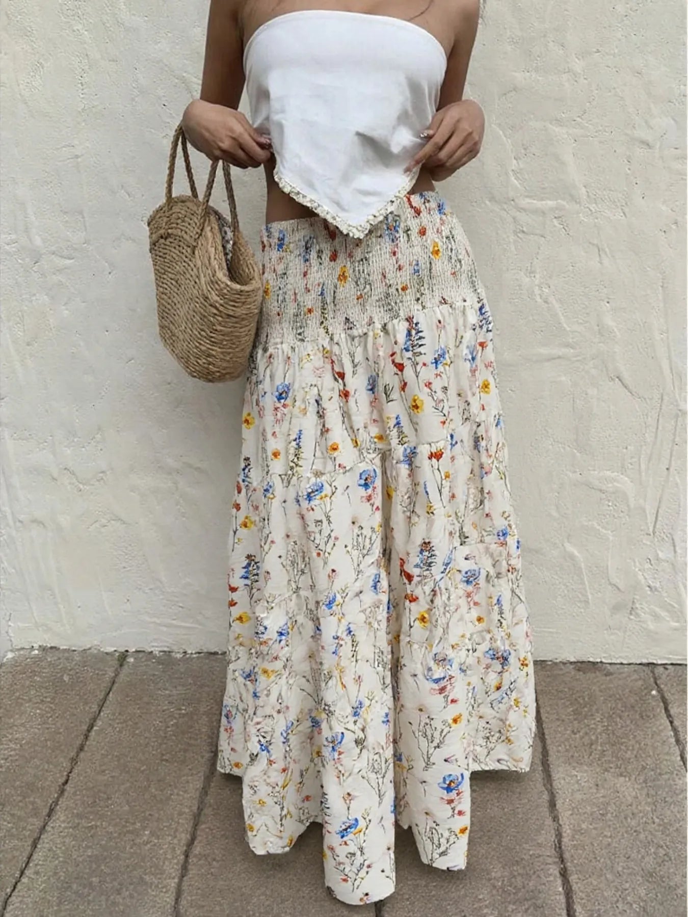 Floral Tiered Maxi Skirt OutfitFlow