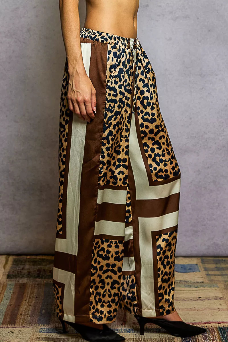 POL Leopard Printed Woven Wide Leg Drawstring Pants OutfitFlow