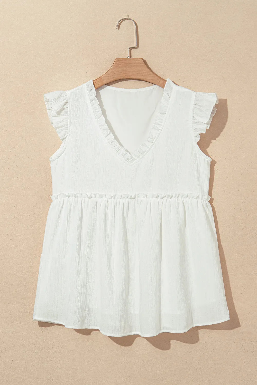Ruffled Trim V Neck Flutter Flowy Top OutfitFlow