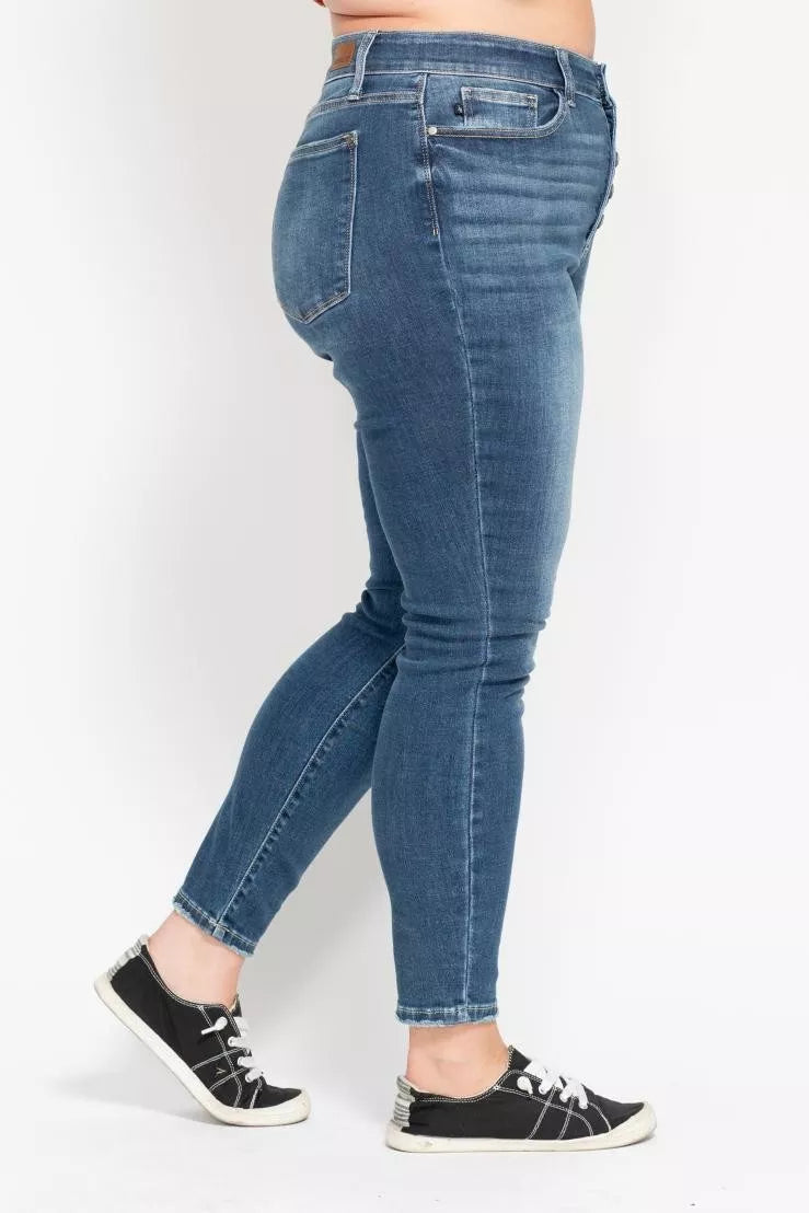 Judy Blue Full Size High Rise Button Fly Skinny Jeans Plus Size OutfitFlow