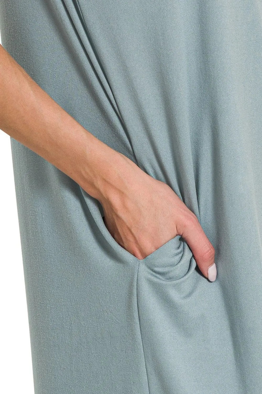 Zenana Rolled Short Sleeve Round Neck Dress OutfitFlow