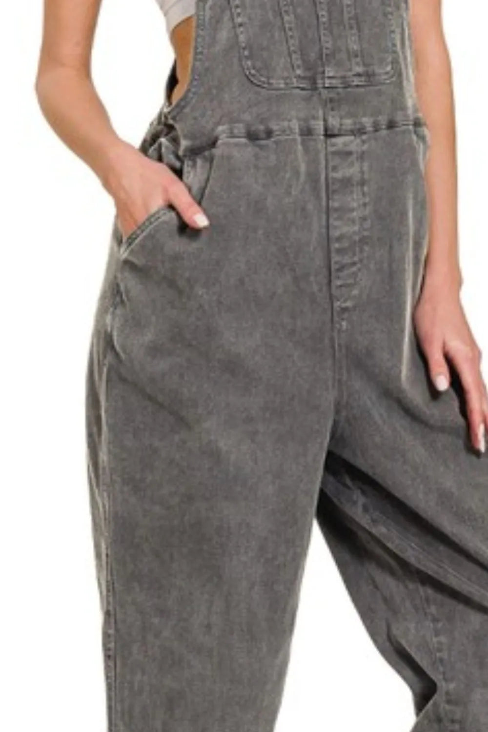 Zenana Washed Knot Strap Relaxed Fit Overalls OutfitFlow