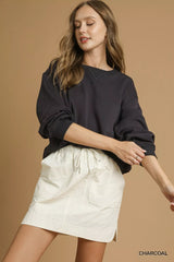 Umgee Round Neck Long Sleeve Fleece Sweatshirt OutfitFlow