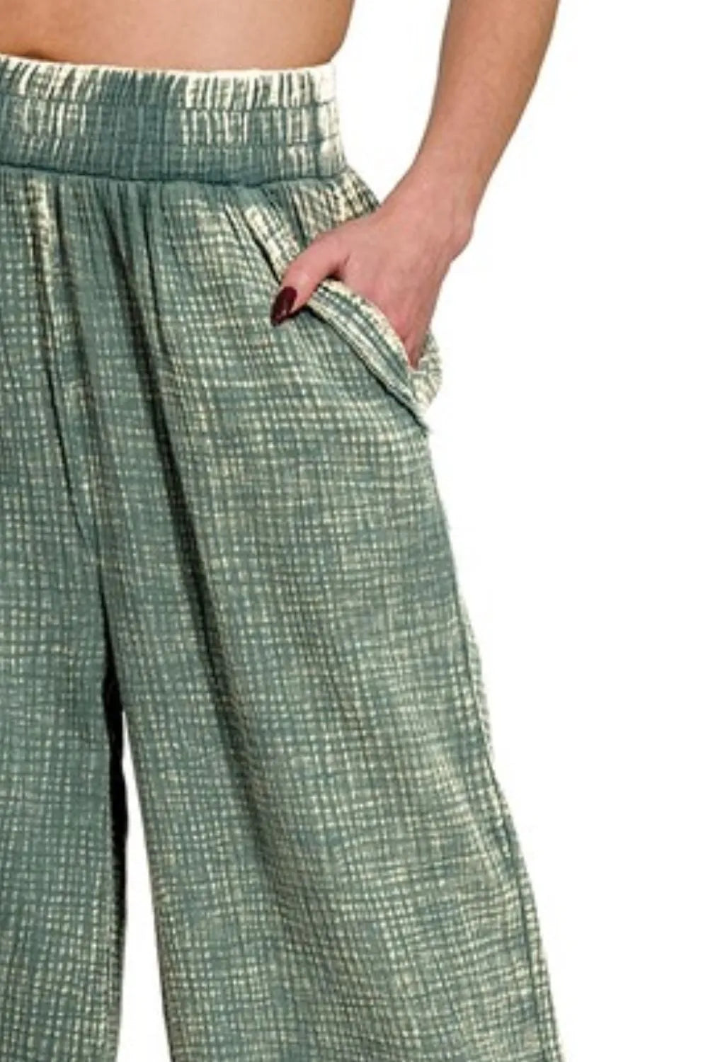 Zenana Washed Double Gauze Elastic Band Waist Pants OutfitFlow