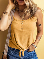 Full Size Ribbed Button Front Tie Hem Cami Tank Top Plus Size Sherbet OutfitFlow