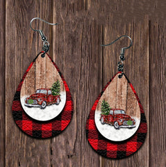 Outfit Flow - PU Leather Plaid Teardrop Earrings