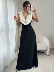 Floral Applique Two Tone Maxi Dress Black OutfitFlow