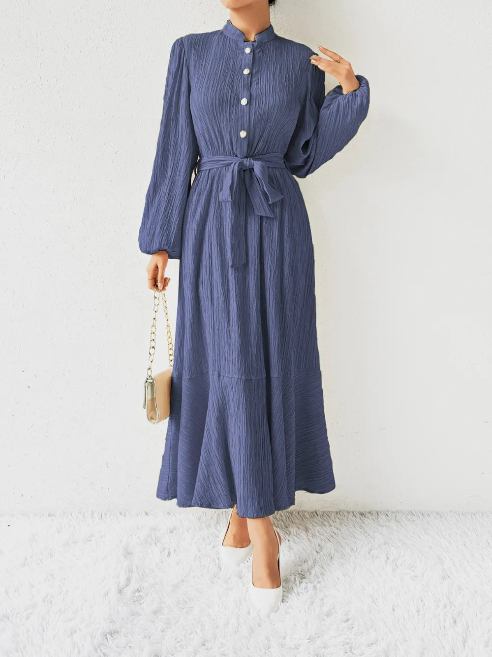 Honey Tie Waist Long Sleeve Dress OutfitFlow
