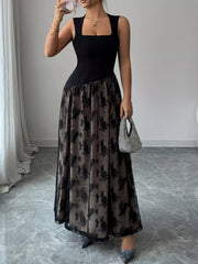 Square Neck Sleeveless Lace Maxi Dress Trendsi
