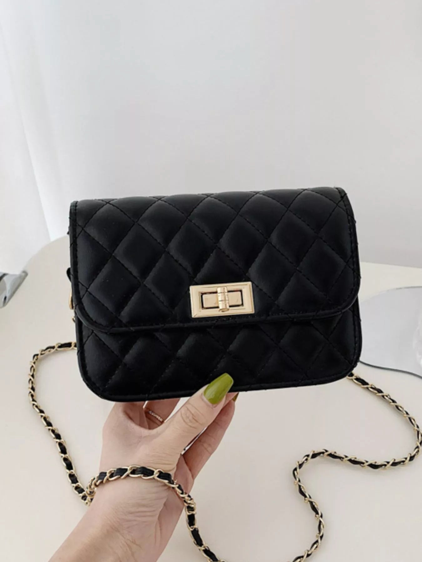 Quilted Chain Strap Crossbody Bag OutfitFlow