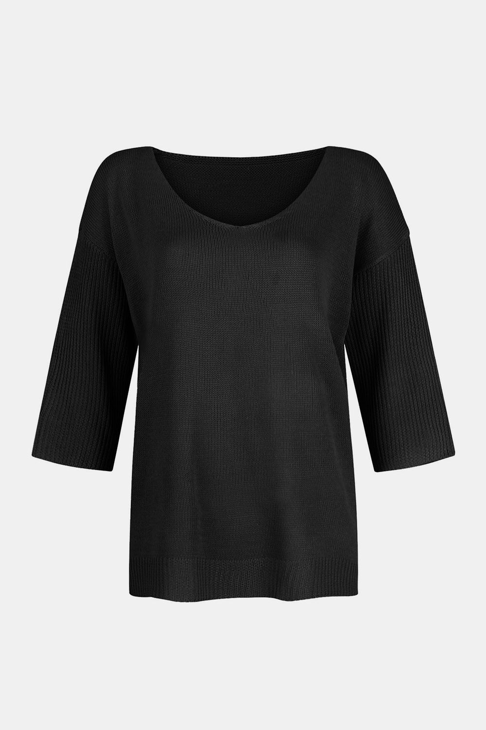 Outfit Flow - V-Neck Three-Quarter Sleeve Knit Top