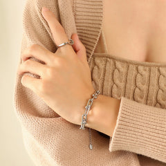 Chunky Chain Titanium Steel Bracelet Silver One Size OutfitFlow