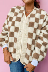 Checkered Sherpa Oversized Button Up Jacket Trendsi