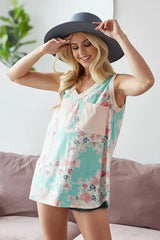 BiBi Multi Color Flower Printed Tank with Contrast Band OutfitFlow