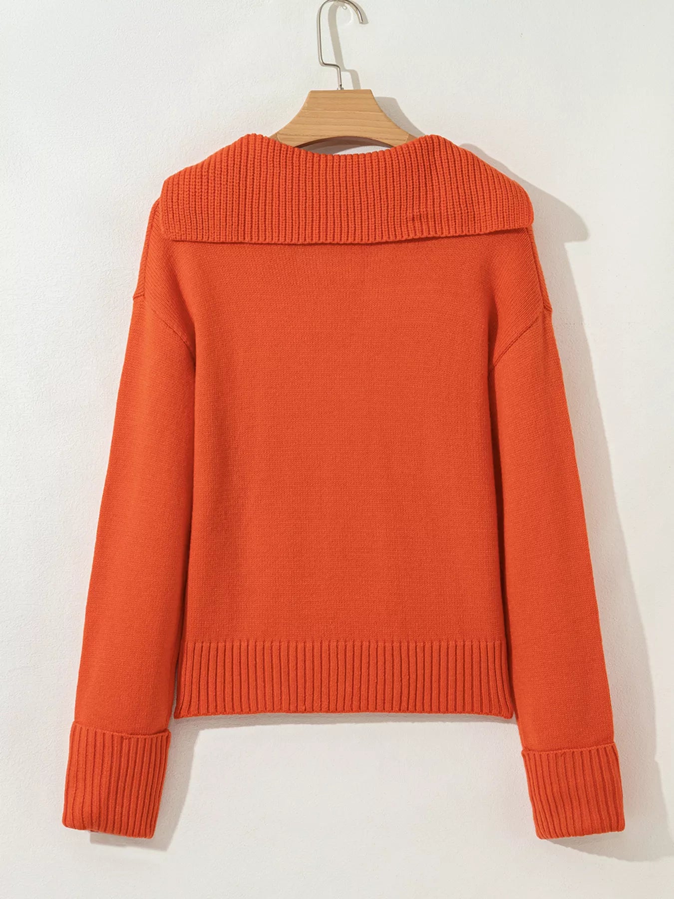 Collared V Neck Ribbed Edge Sweater OutfitFlow