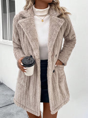 Outfit Flow - Fuzzy Button Up Long Sleeve Coat with Pockets