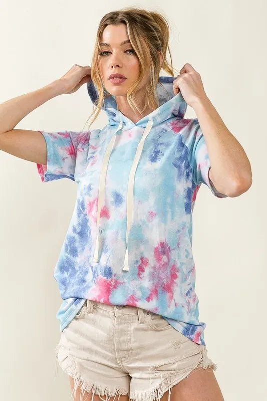 BiBi Tie Dye Terry Hoodie with Drawstring OutfitFlow