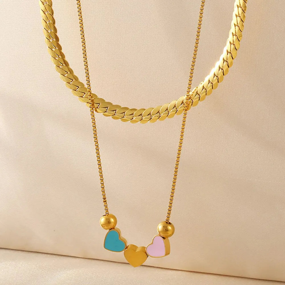 18K Gold-Plated Double Layered Heart Necklace OutfitFlow