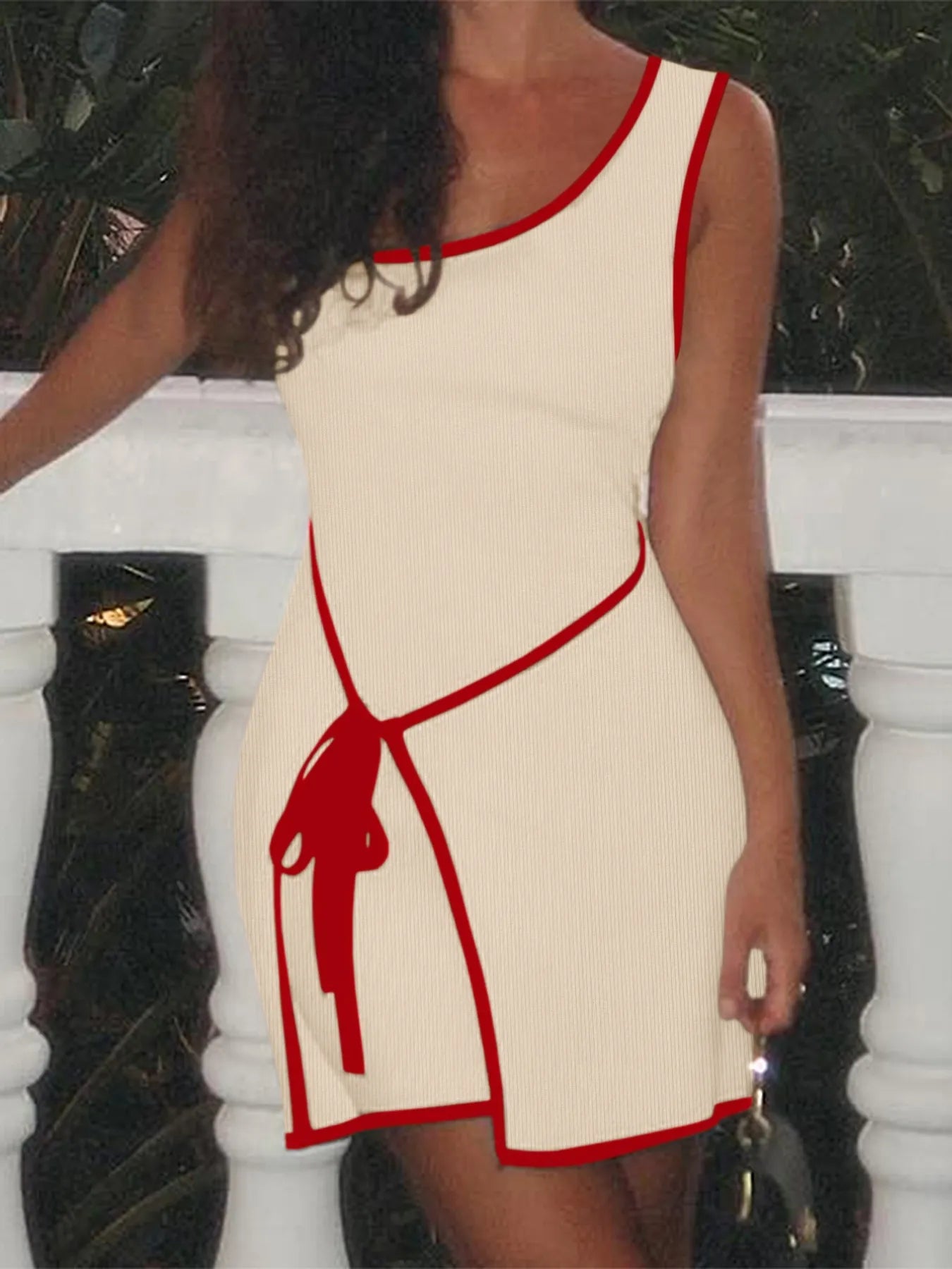 Contrast Trim Single Shoulder Mini Dress OutfitFlow