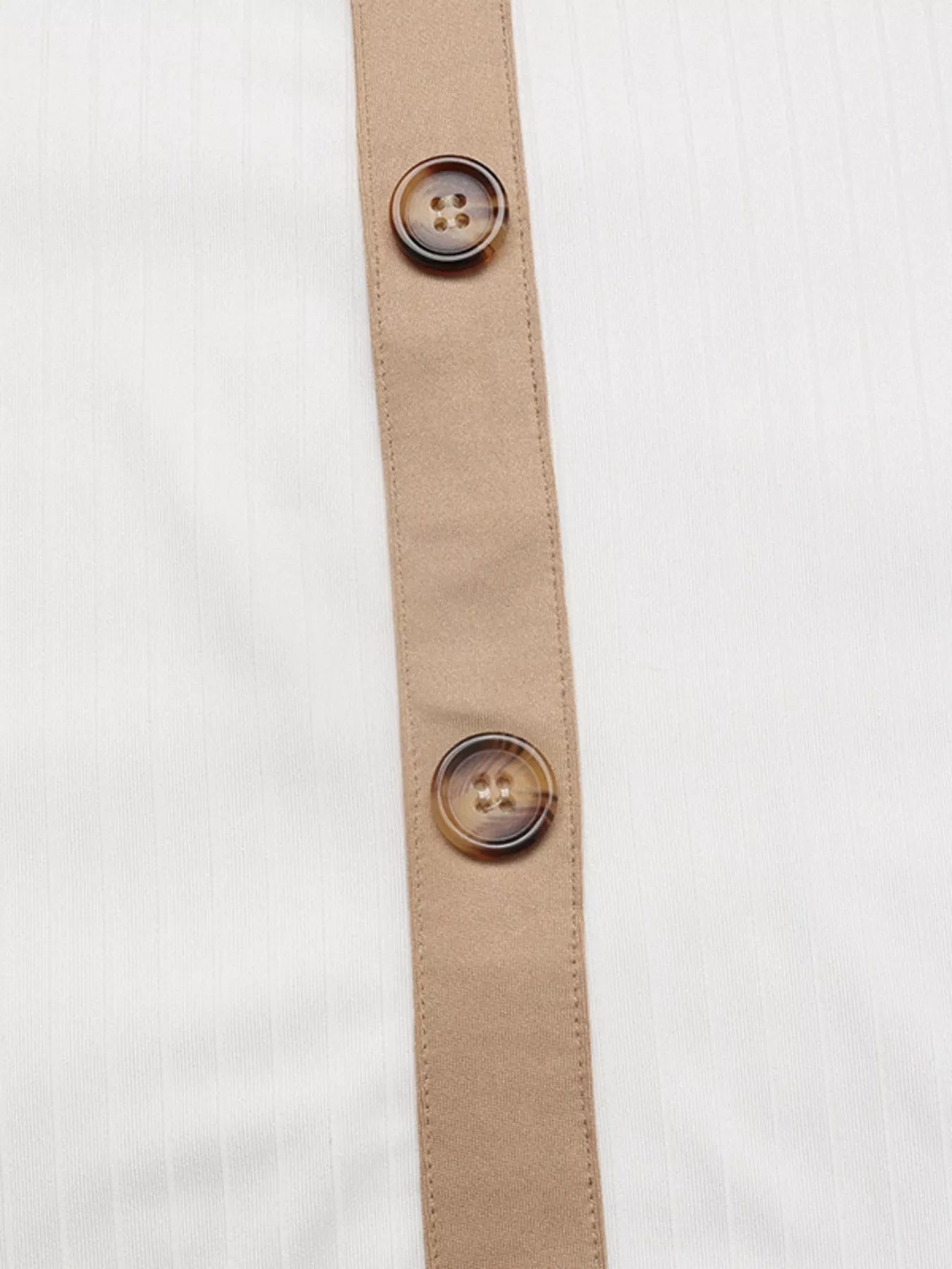 Decor Button Round Neck Short Sleeve Blouse OutfitFlow