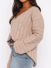 V-Neck Dropped Shoulder Sweater OutfitFlow