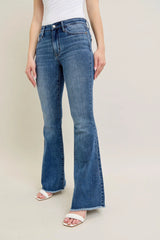 Judy Blue Full Size Mr Vintage Wash Flare Jeans W/ Destroy and Fray Hem Plus Size OutfitFlow