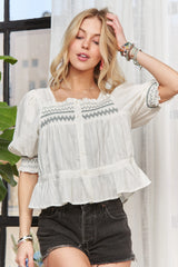 ADORA Smocked Puff Sleeve Peasant Blouse OutfitFlow