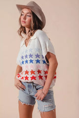 SO ME Fourth Of July Stars Loose Fit Knit Top OutfitFlow