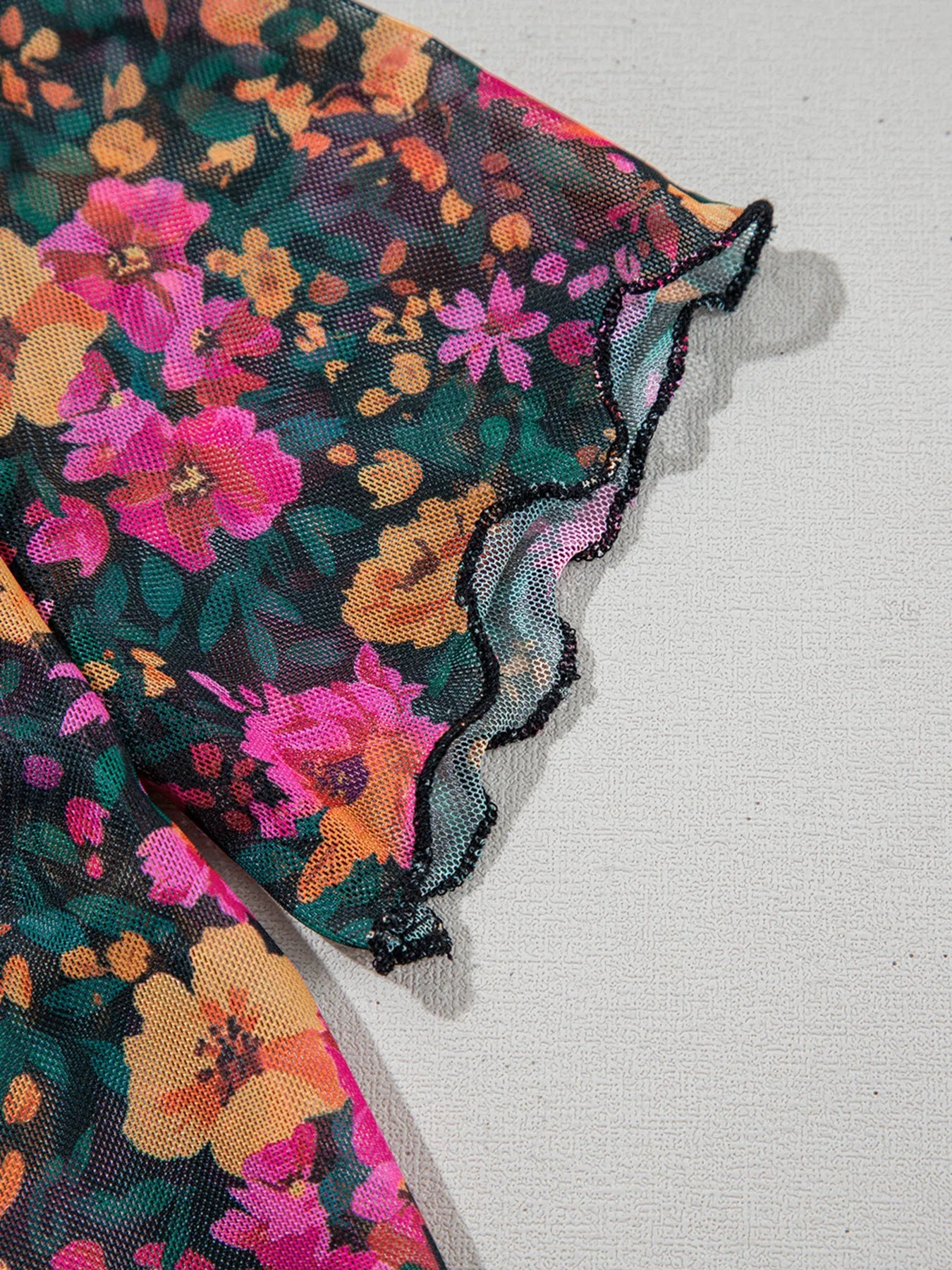 Floral Print Mock Neck Short Sleeve Top OutfitFlow