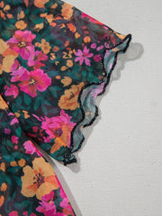 Floral Print Mock Neck Short Sleeve Top OutfitFlow