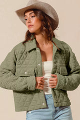 SO ME Triangle Quilting Stitch Button Up Knit Jacket LT OLIVE Trendsi