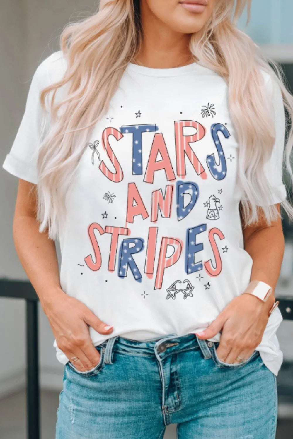 Stars and Stripes Patriotic Graphic T-Shirt OutfitFlow
