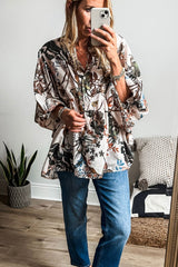 Outfit Flow - Printed Notched Flounce Sleeve Blouse