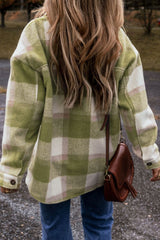 Outfit Flow - Pocketed Plaid Collared Neck Jackets