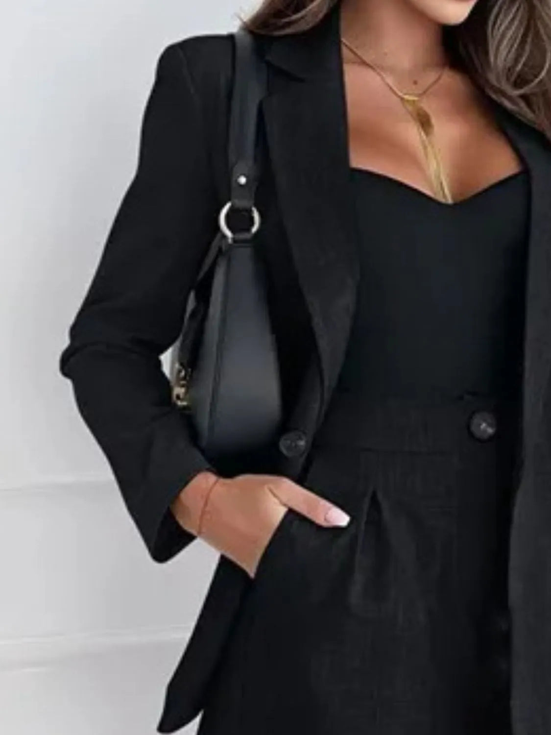 One Button Lapel Collar Blazer and Shorts Set OutfitFlow