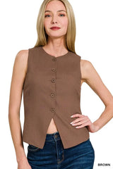 Zenana Linen Button Down Vest OutfitFlow