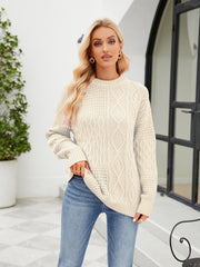 Round Neck Dropped Shoulder Sweater Light Yellow OutfitFlow