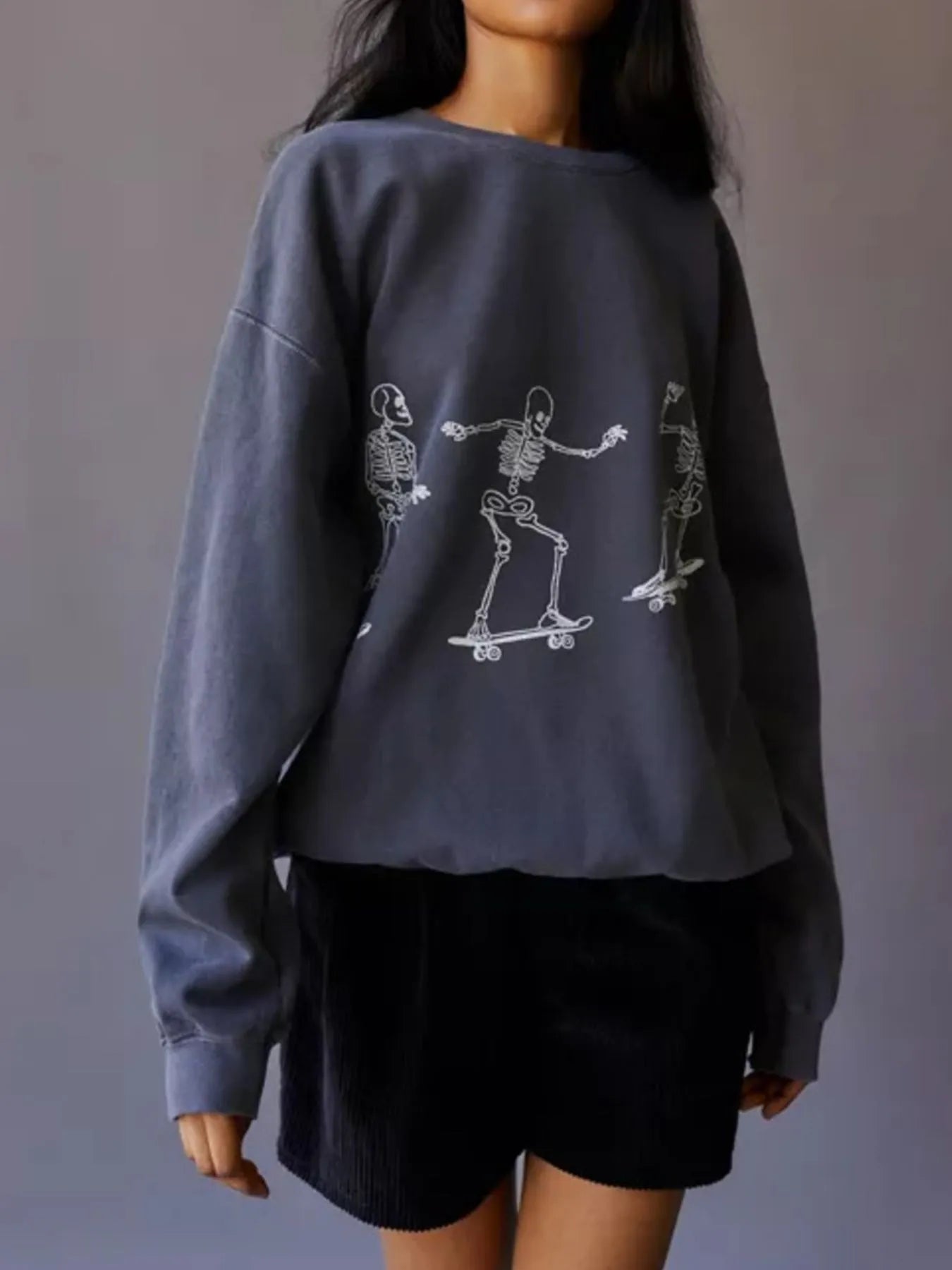 Skeleton Graphic Oversized Sweatshirt OutfitFlow